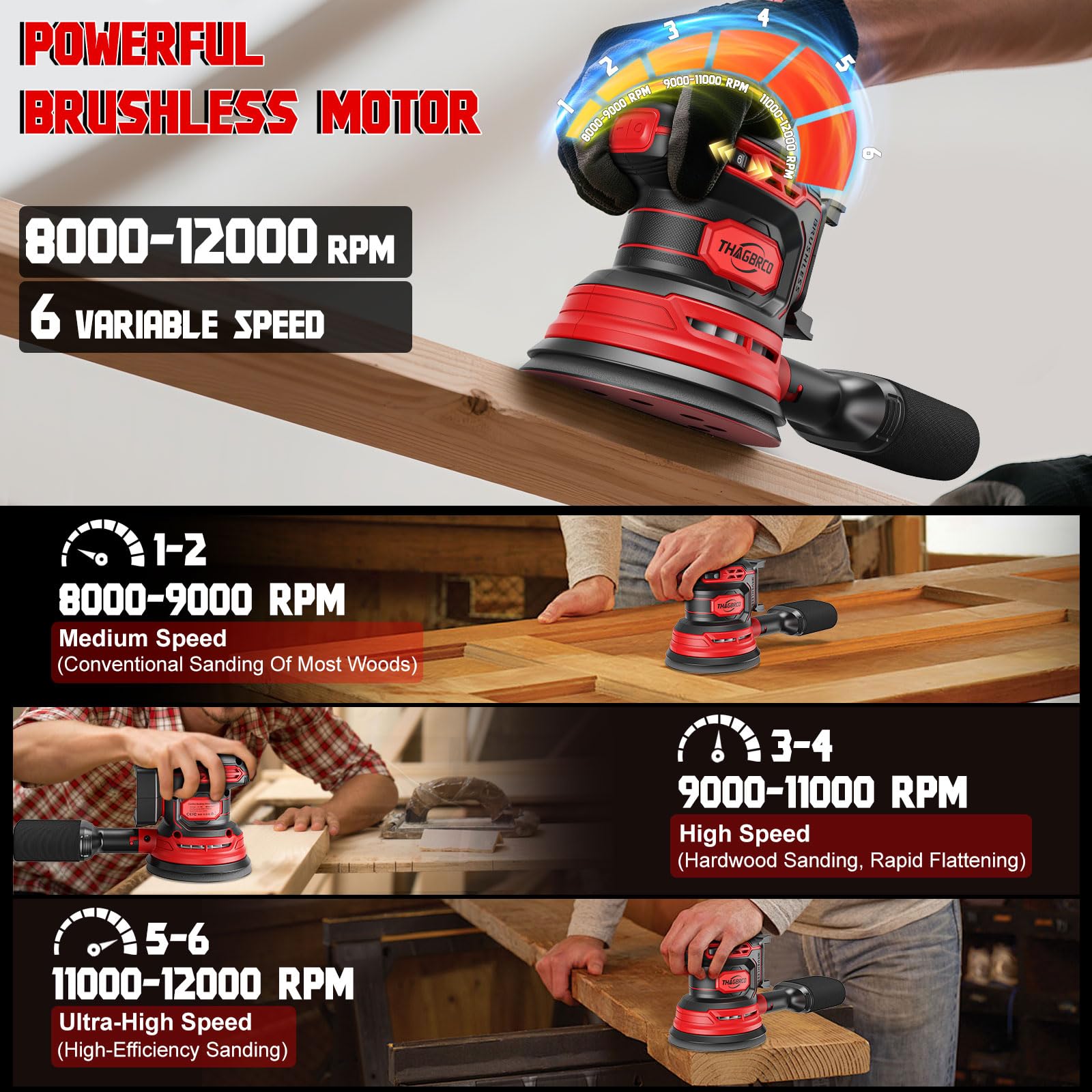 ThagBrco dust collector attachment helps keep work areas clean during sanding.