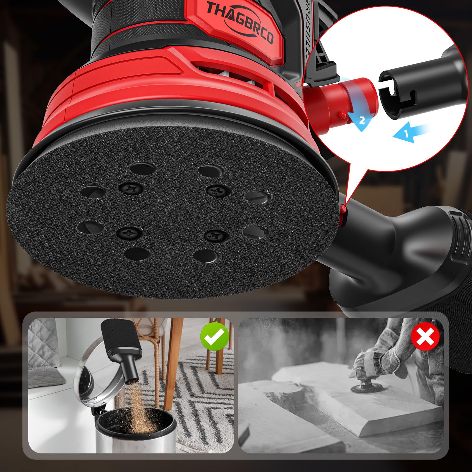 ThagBrco hook-and-loop discs allow quick, tool-free changes.