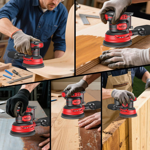 ThagBrco package includes sander, dust collector, hose adapter, and discs.