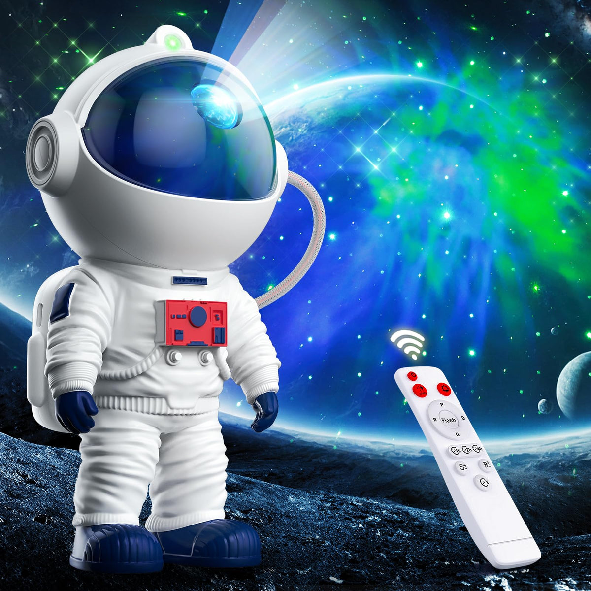 ThanBao Astronaut Galaxy Projector with a 360° rotating head for adjustable nebula angles.
