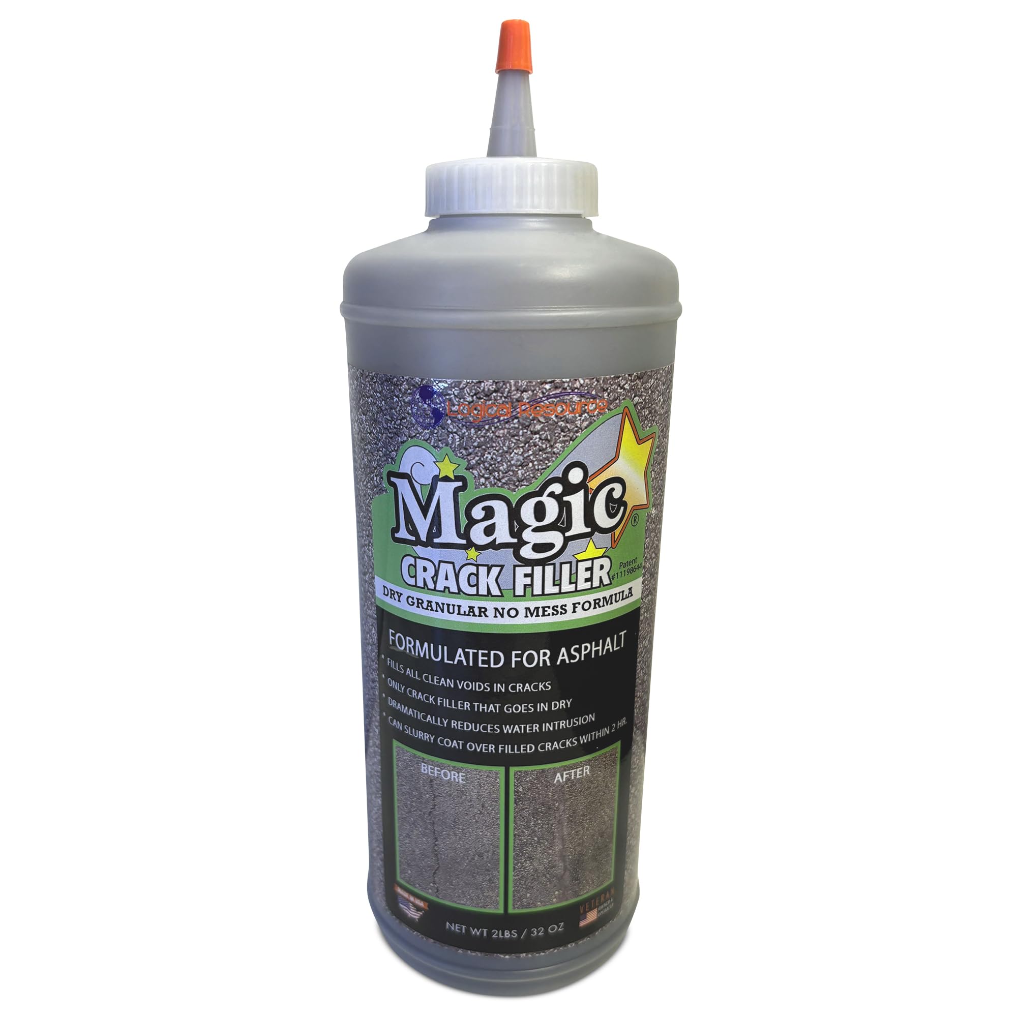 Tharos Magic Crack Filler 2.5lb black bag ready for crack repair on asphalt surfaces