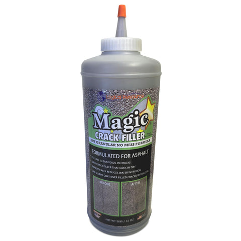 Tharos Magic Crack Filler 2.5lb black bag ready for crack repair on asphalt surfaces
