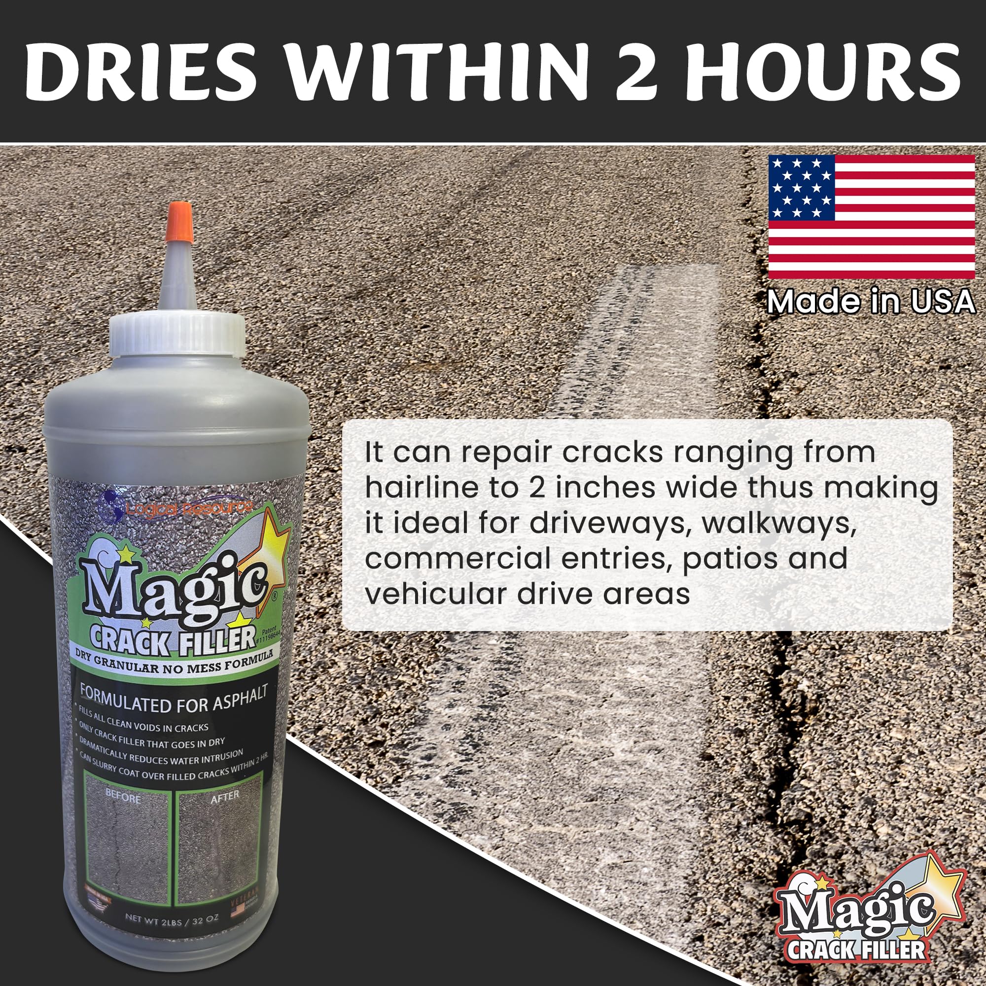 Applied Tharos Magic Crack Filler in a crack on a driveway