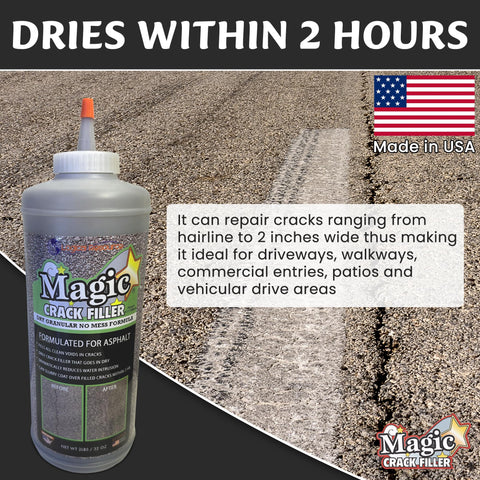 Applied Tharos Magic Crack Filler in a crack on a driveway