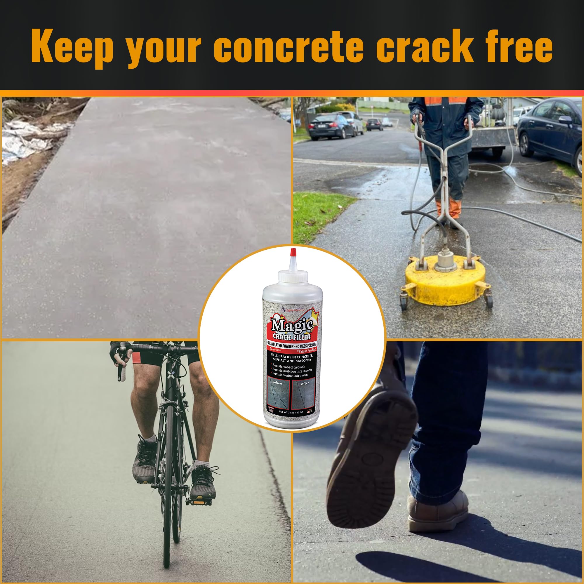 Tharos Magic Crack Filler applied to a driveway crack for durable restoration