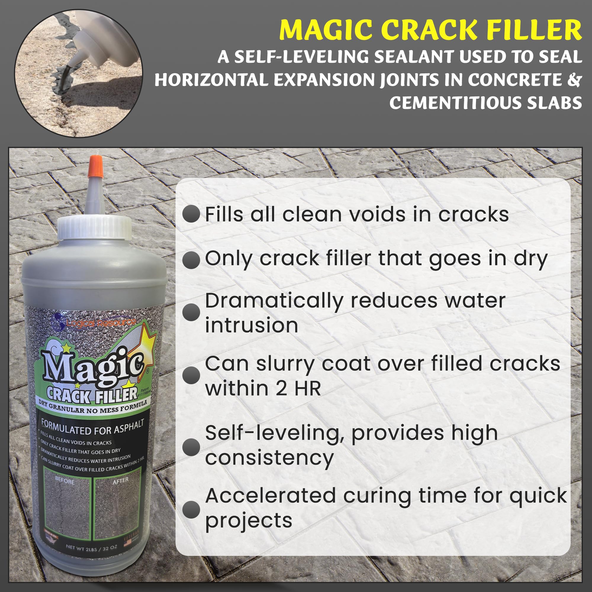 Tharos Magic Crack Filler used for driveway crack repair and maintenance