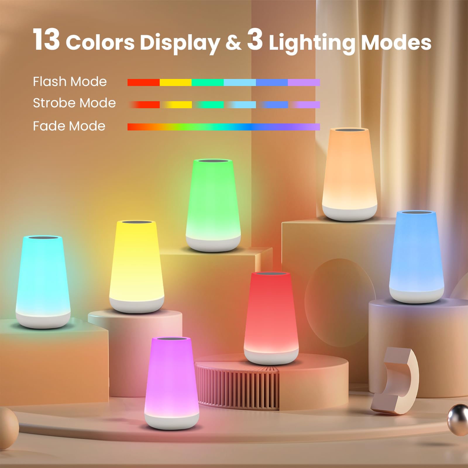 THAUSDAS bedside lamp showing three lighting modes for versatile moods