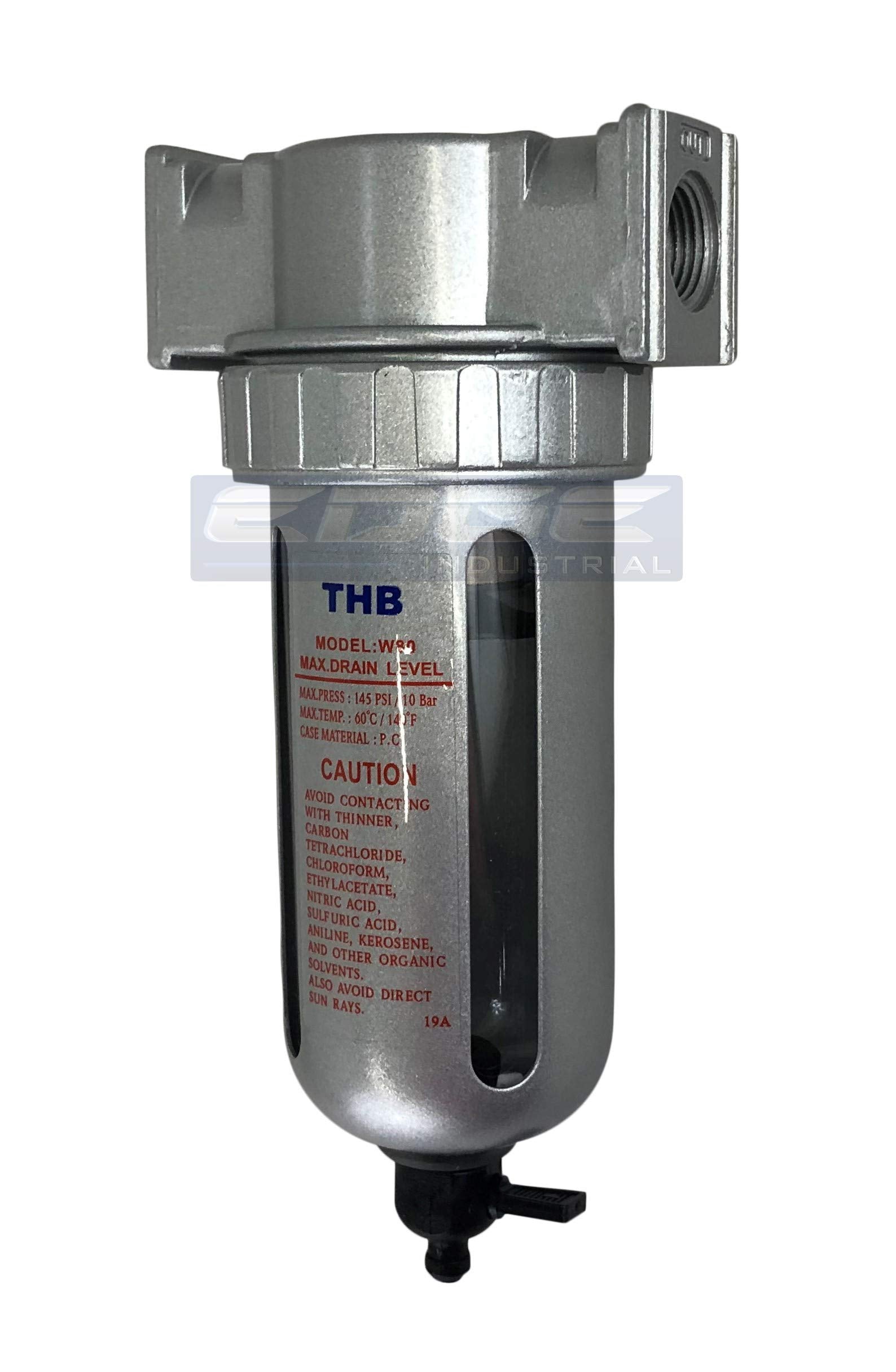 THB half‑inch filter water trap unit visible, compact and ready to remove moisture from compressed air lines.