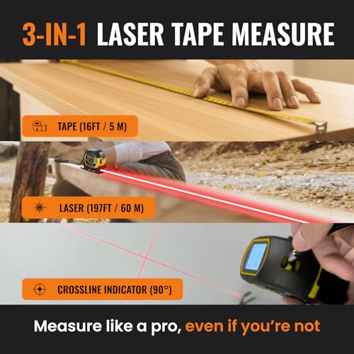 The Almighty Ruler digital display shows clear readings in ft and metric units.