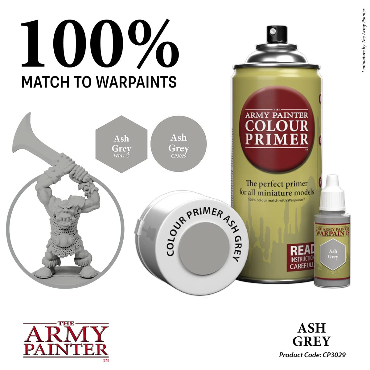 The Army Painter Ash Grey primer on miniatures suggests streamlined priming before painting.