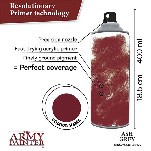 The Army Painter Ash Grey primer pigment closeup shows fine texture and depth.