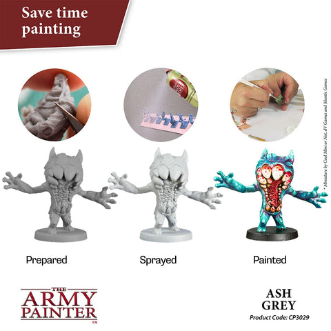 The Army Painter Ash Grey spray nozzle enables even coverage for a smooth start.