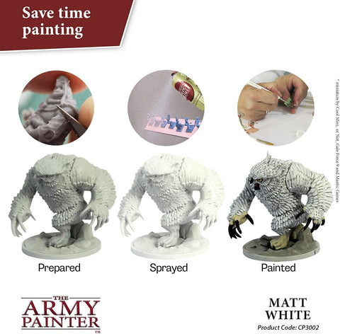 The Army Painter primer dries quickly to a durable matte finish for painting prep.