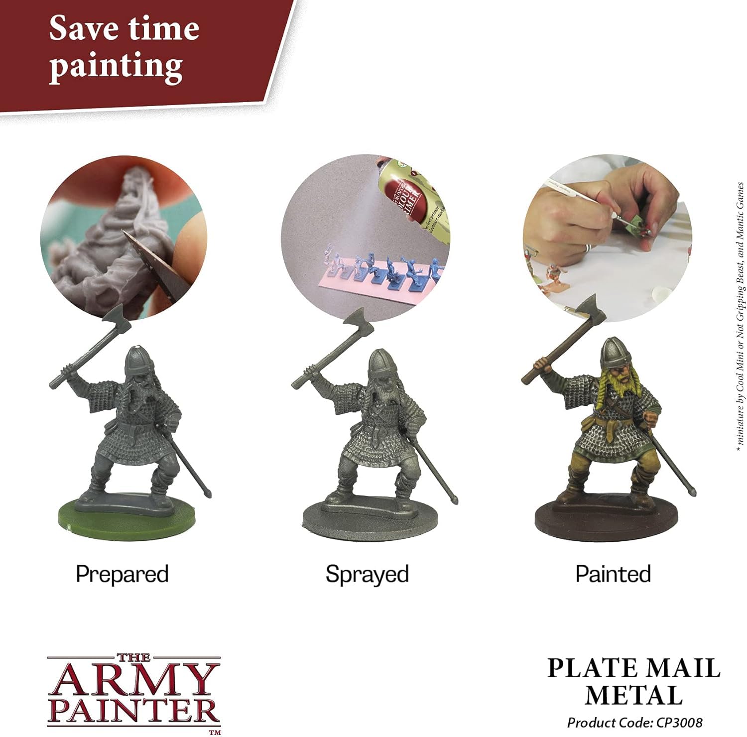 The Army Painter Colour Primer spray can closeup shows quick dry matte finish.