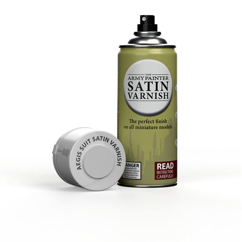 The Army Painter satin varnish 400ml can for durable miniature protection.