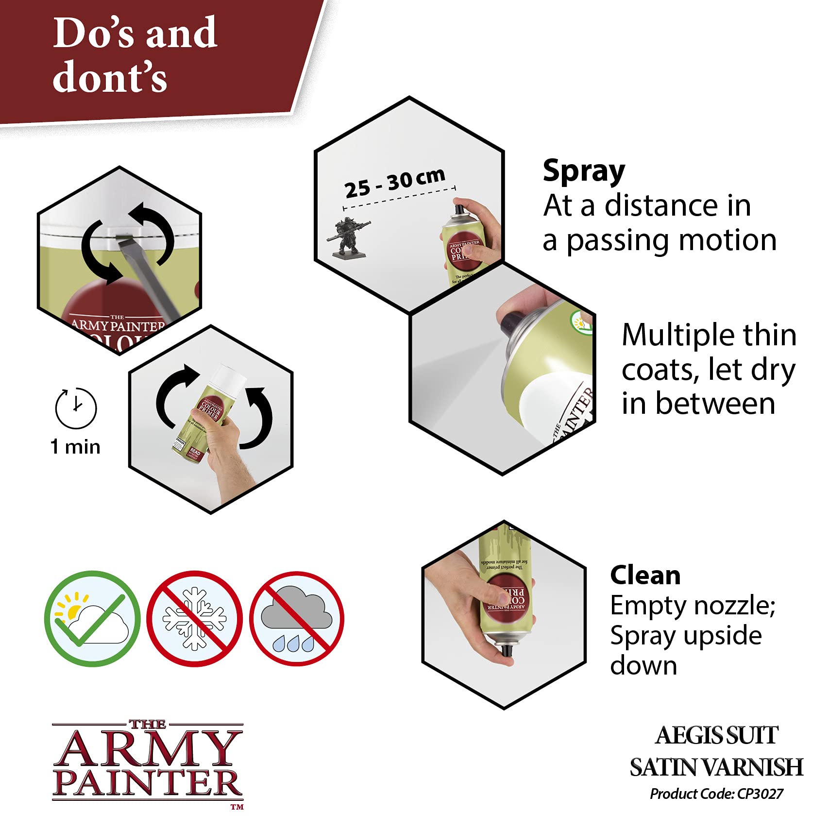 Use in a ventilated area for safe, efficient spraying with The Army Painter varnish.