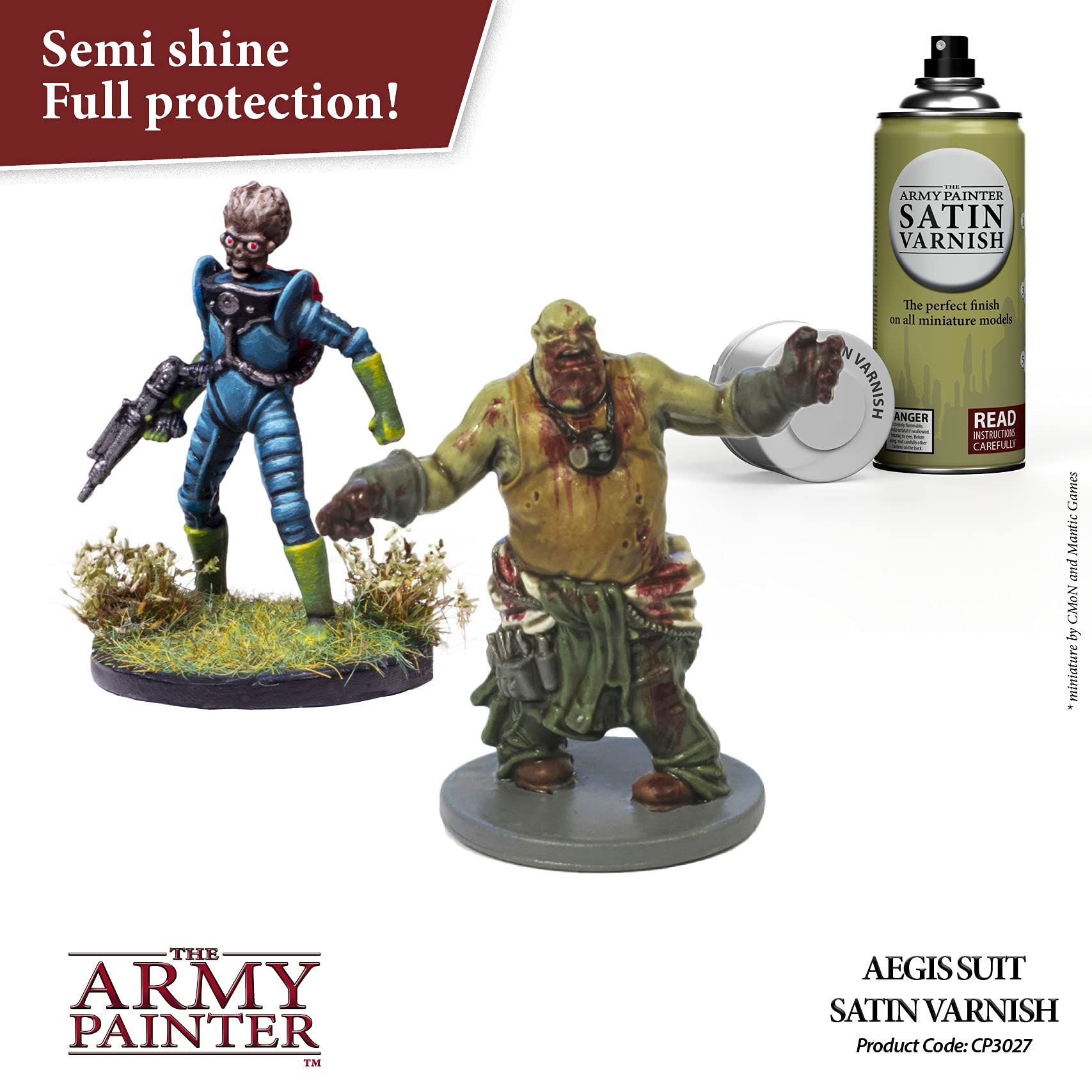 Close-up of The Army Painter satin varnish spray cap for smooth satin finish.