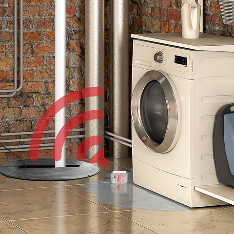 The Basement Watchdog Compact 110 dB water alarm feature diagram illustrating sensing zones