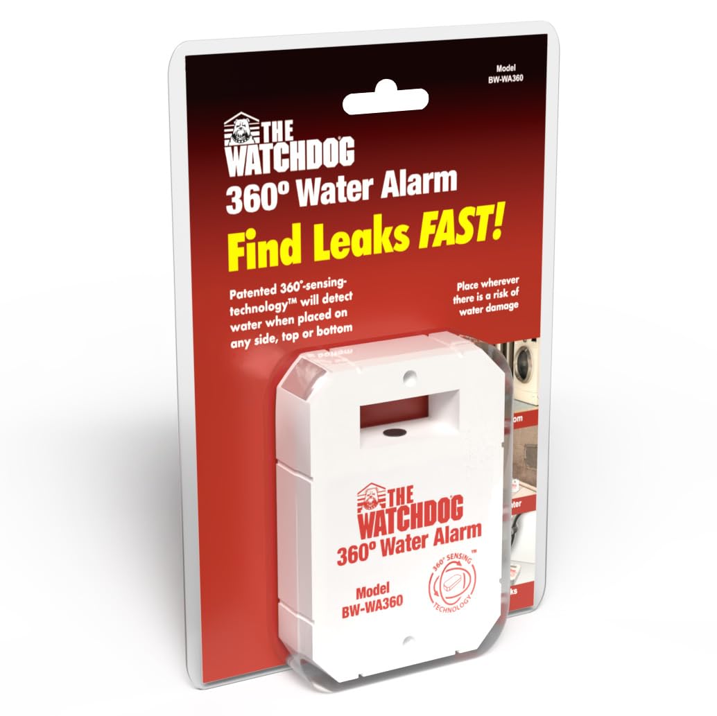 The Basement Watchdog Compact 110 dB water alarm installation setup in a utility space