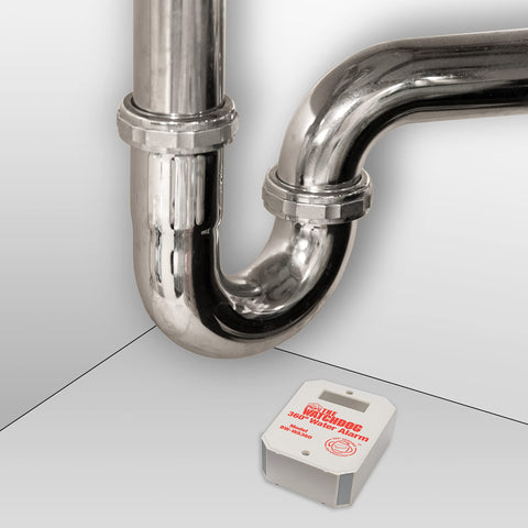 The Basement Watchdog Compact 110 dB water alarm by sump pit placement for leaks
