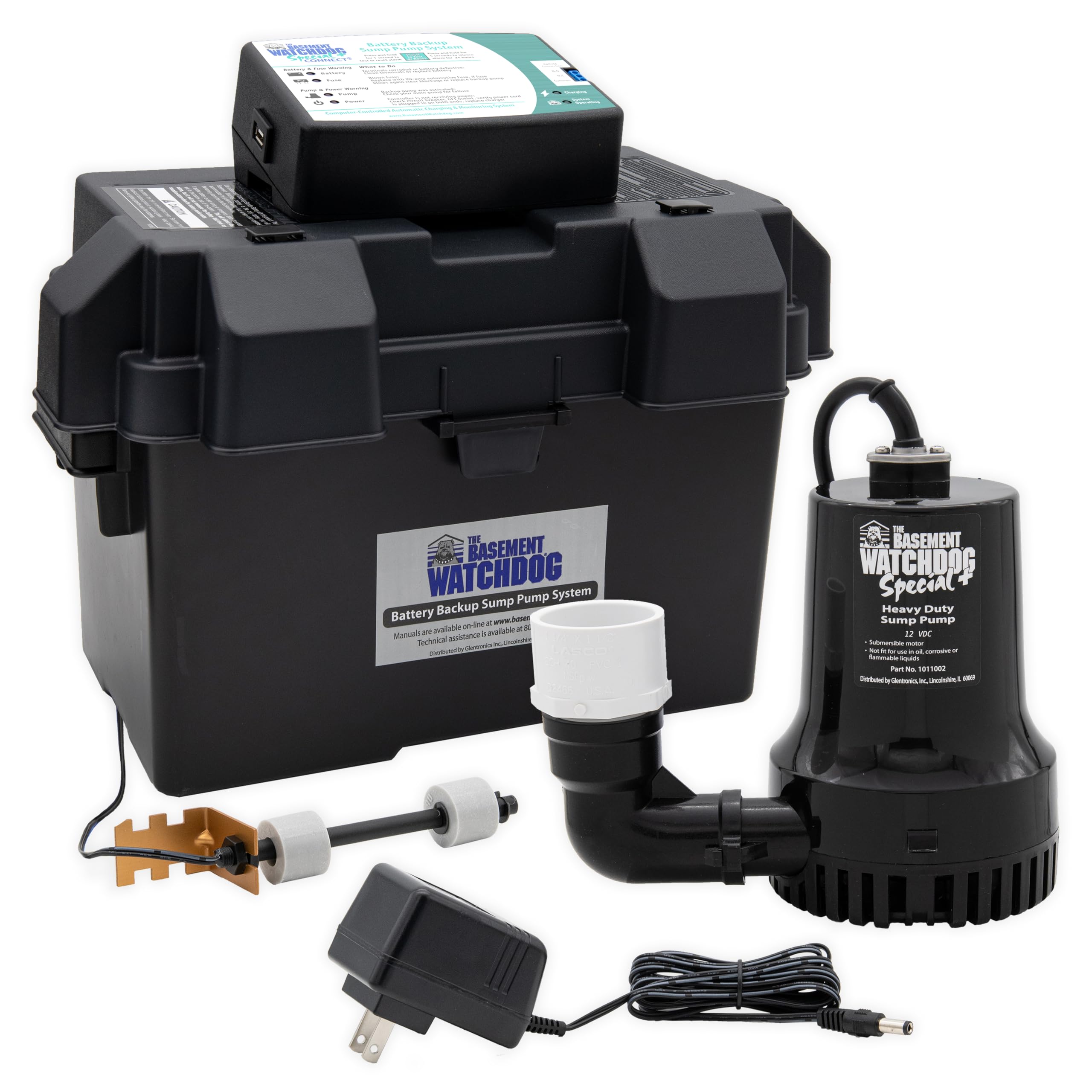 The Basement Watchdog CONNECT backup pump front view with clear status indicators.