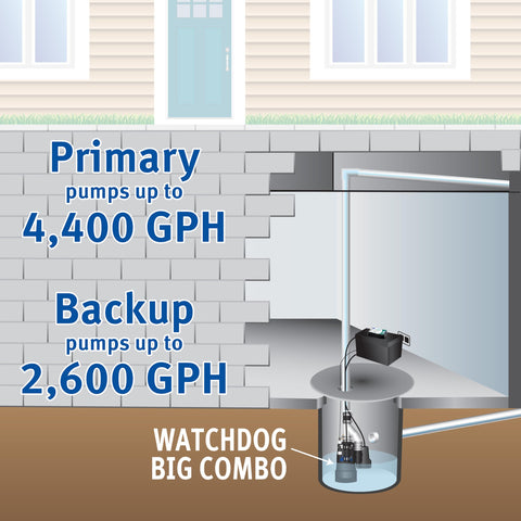 Primary and backup pumps shown together for reliable power during outages.