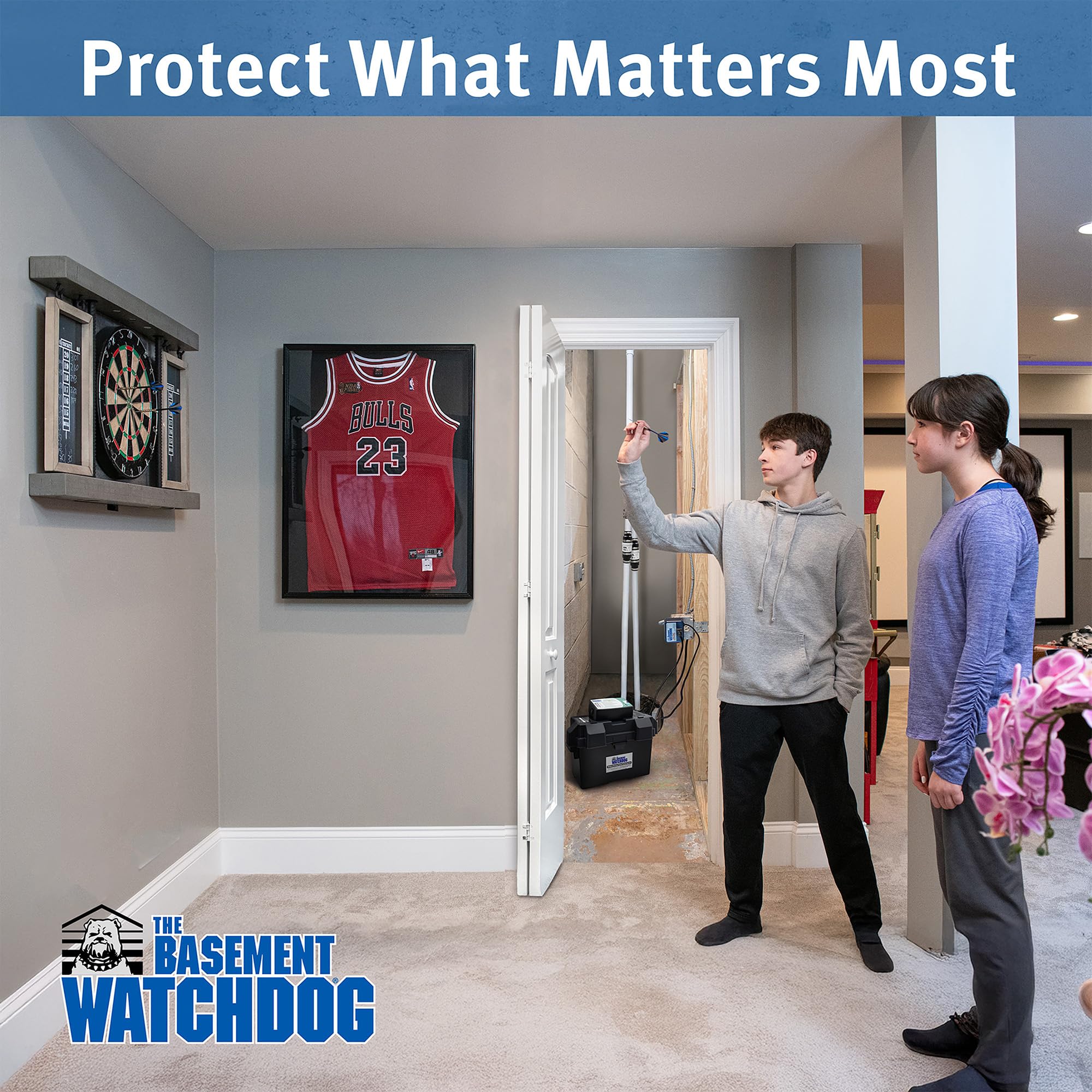 The Basement Watchdog CONNECT illuminated control panel guides maintenance.