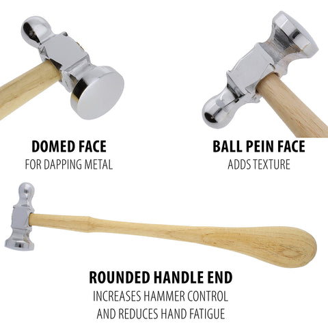 The Beadsmith ball pein face enables added texture on metal surfaces.