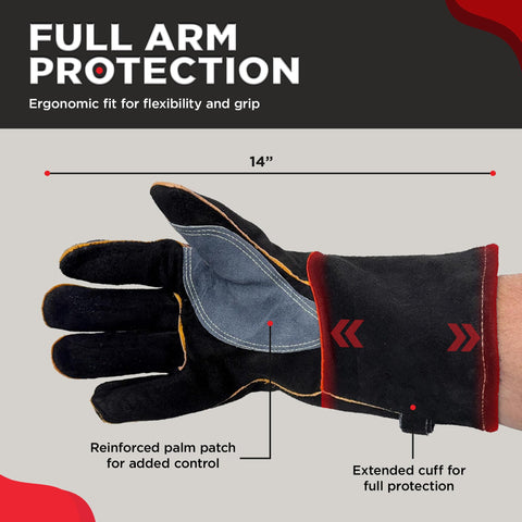 The Bincho Grill 14inch extended coverage shields hands and forearms from sparks.