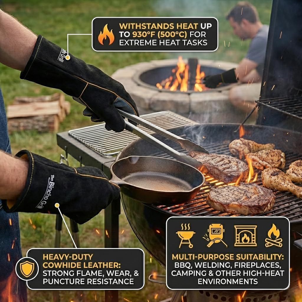 The Bincho Grill leather fireproof gloves with cowhide offer durable grip for oven racks.