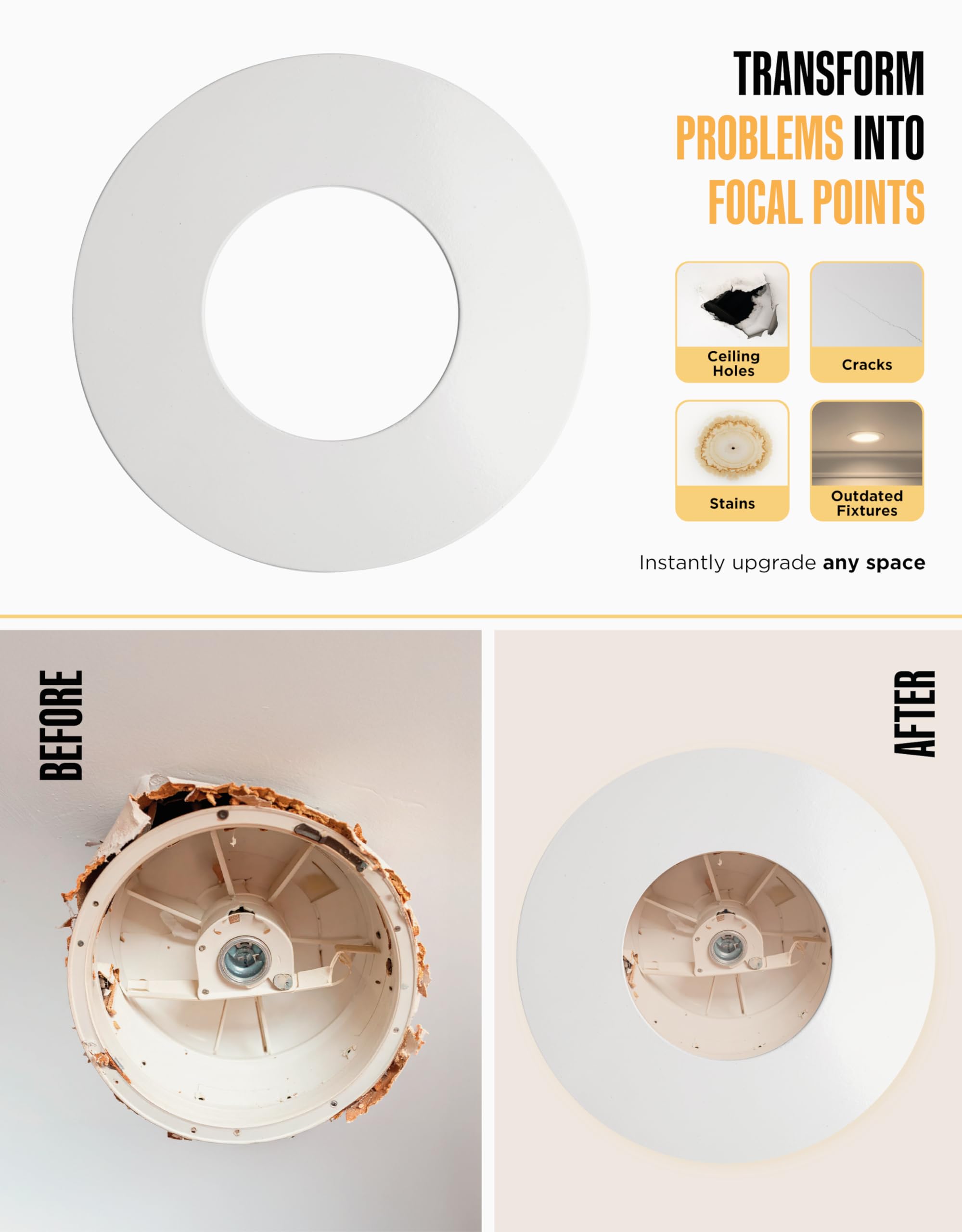 The Can Converter durable ceiling medallion supports pendant lighting with a clean look.