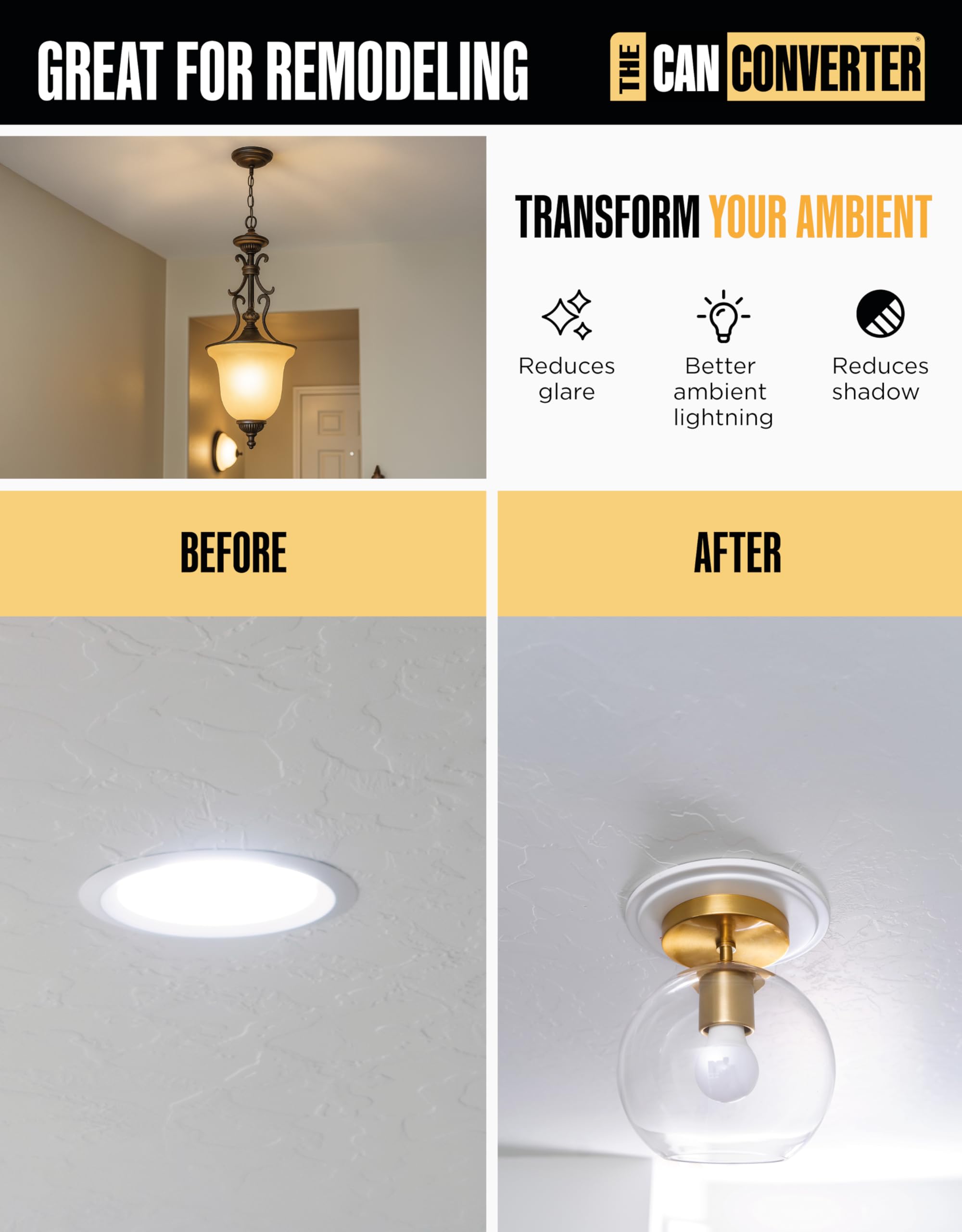 The Can Converter R4 hanging-light support providing a clean ceiling line