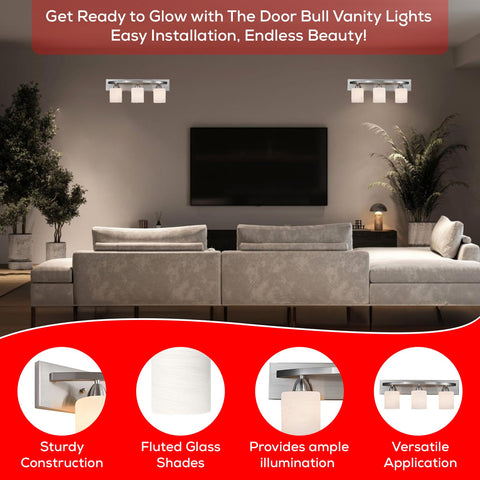 The Door Bull vanity light size demonstrates fit above standard vanities