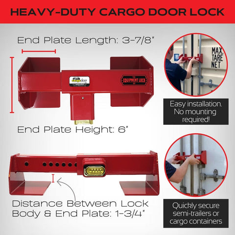 Heavy duty lock on trailer doors' locking bars—tamper-resistant design deters forced entry.