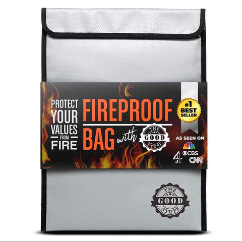 The Good Stuff fireproof document bag closed view showing protective design for essential papers