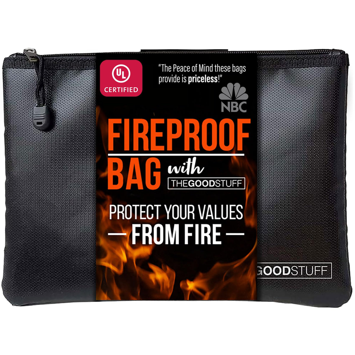 The Good Stuff fireproof money bag closed protecting papers from heat exposure