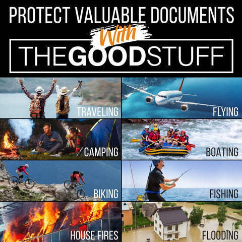 The Good Stuff fireproof money bag in use during travel and home storage