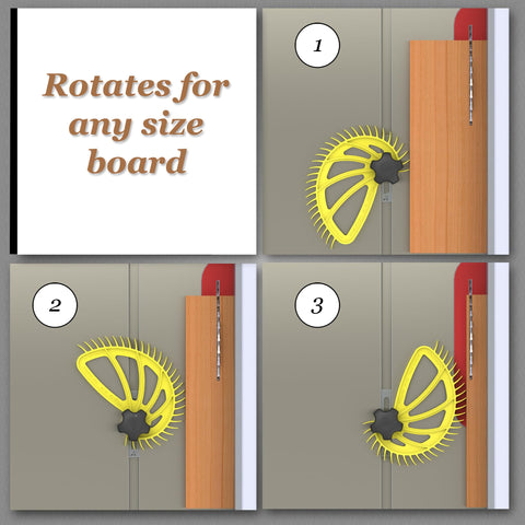 Pivot action on The Hedgehog featherboard enables quick tensioning for stock.