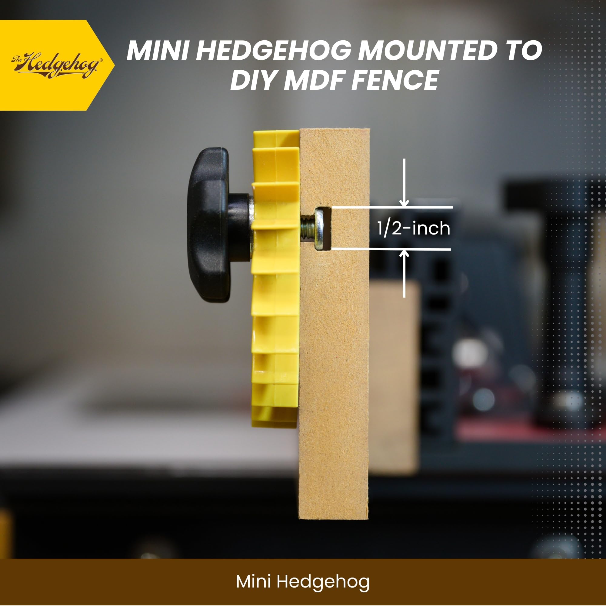 The Hedgehog Mini Fence Featherboard router table compatibility for easy mounting.