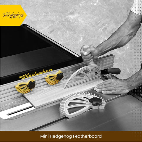 The Hedgehog Mini Fence Featherboard t-slot compatibility for standard table saw setups.