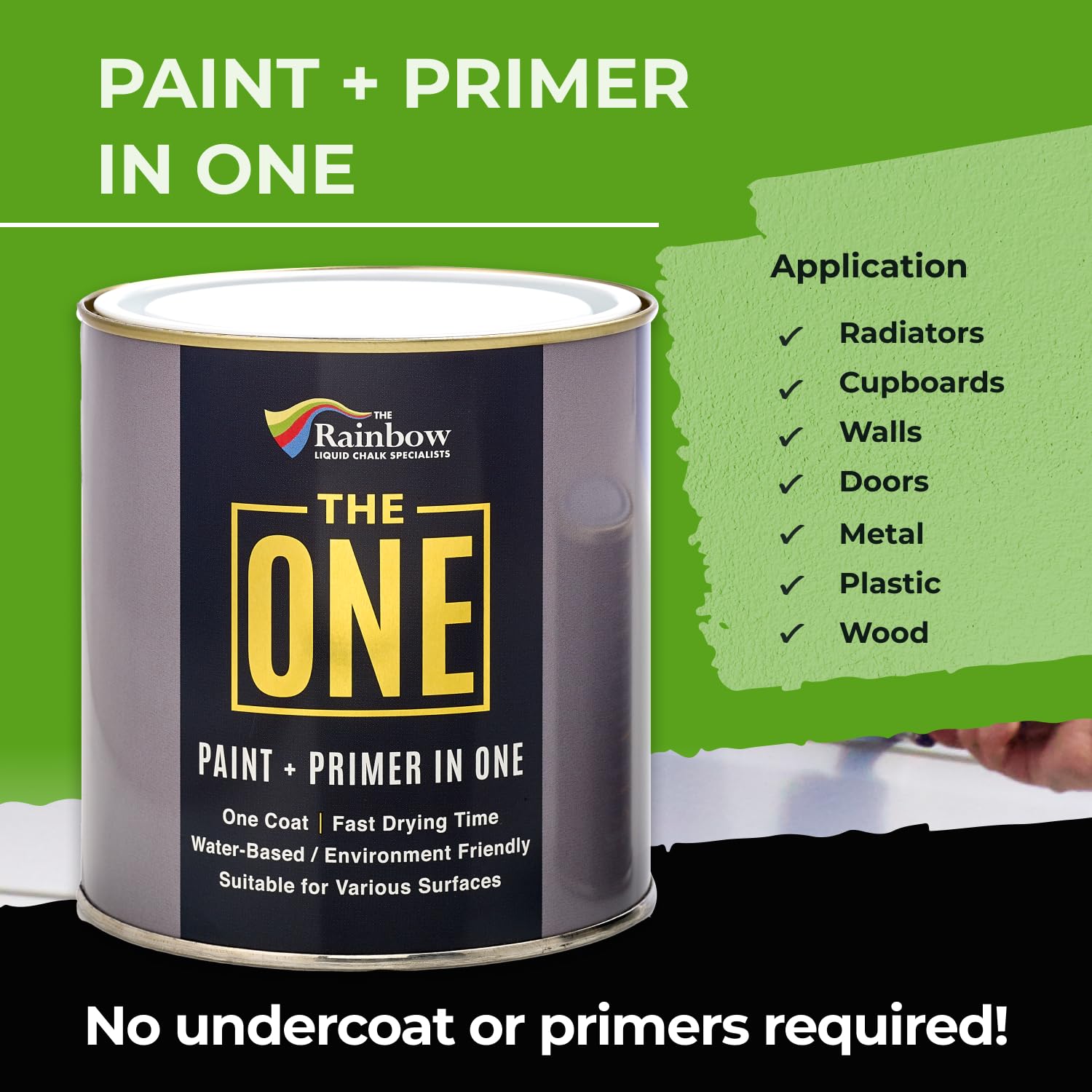 The swatch on wall demonstrates rich black matte finish for bold color results.