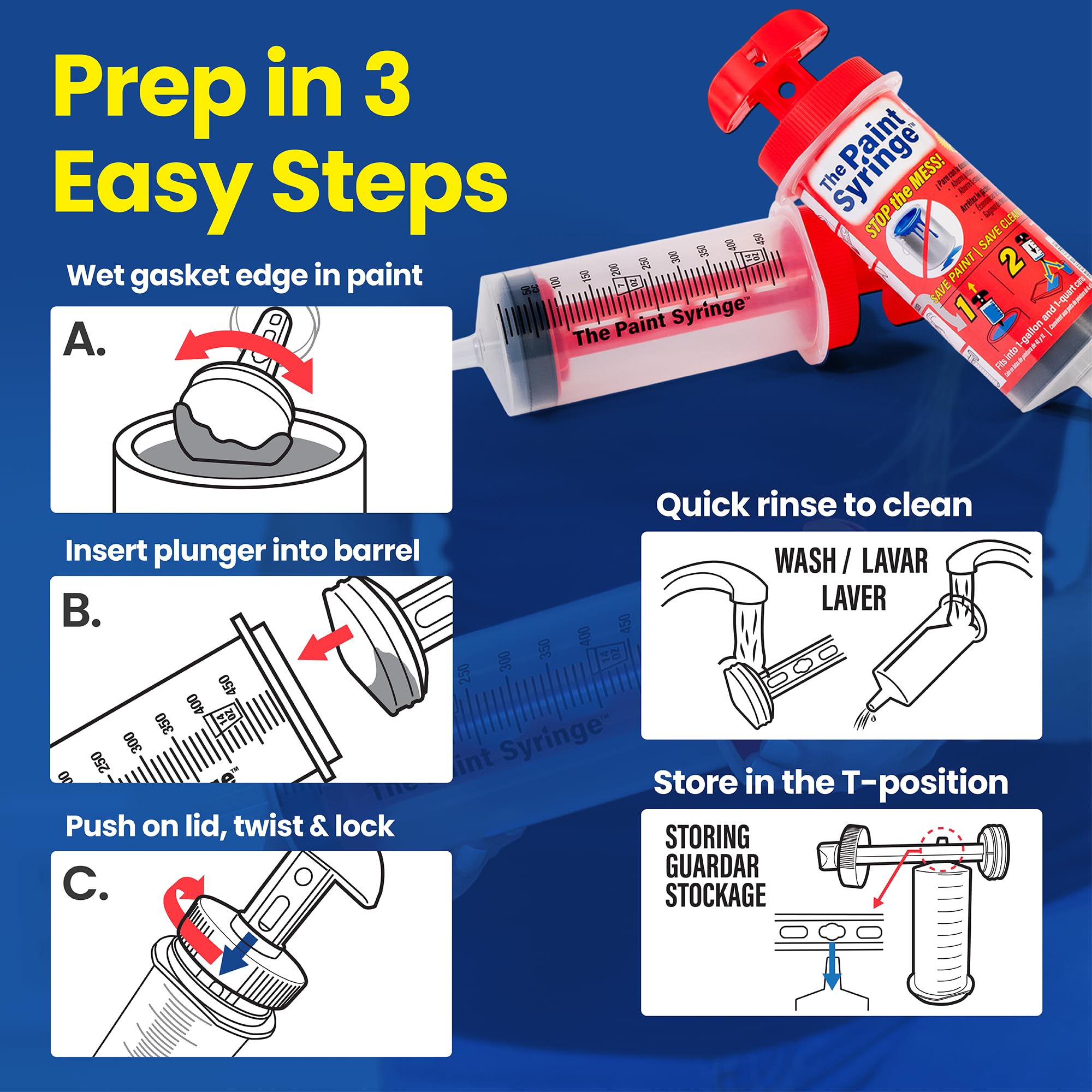 The Paint Syringe compact design fits neatly into cans for easy access during projects.