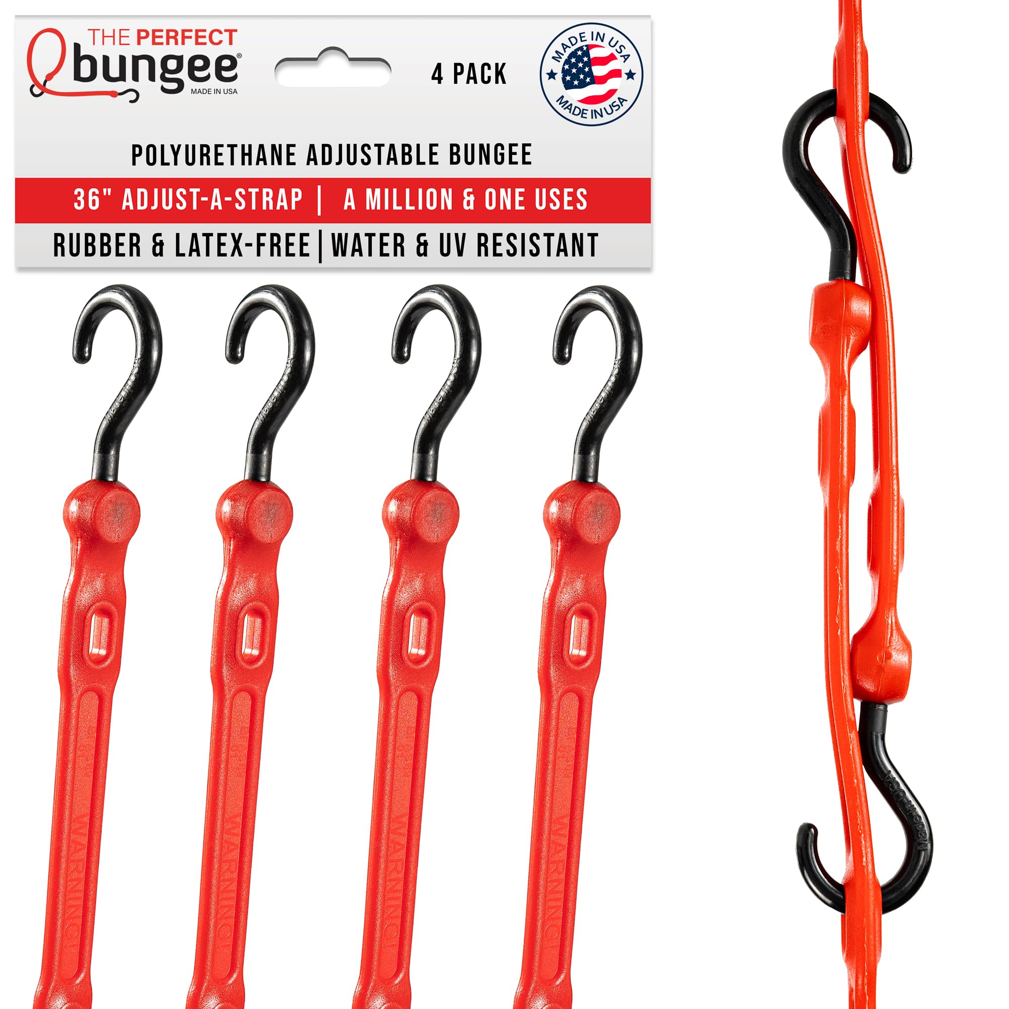 The Perfect Bungee Adjust-A-Strap 36 inch secures gear with sturdy nylon hooks.