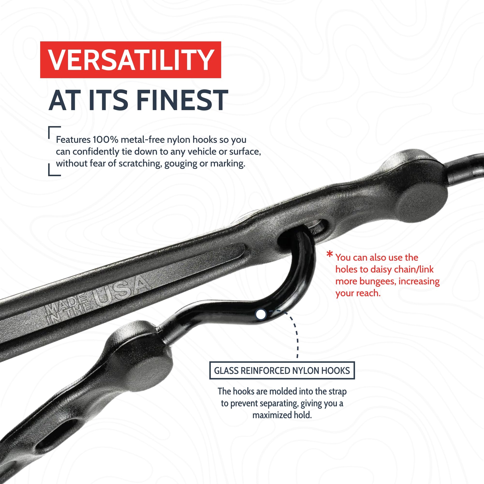 The Perfect Bungee camping setup demonstrates versatile securing options.