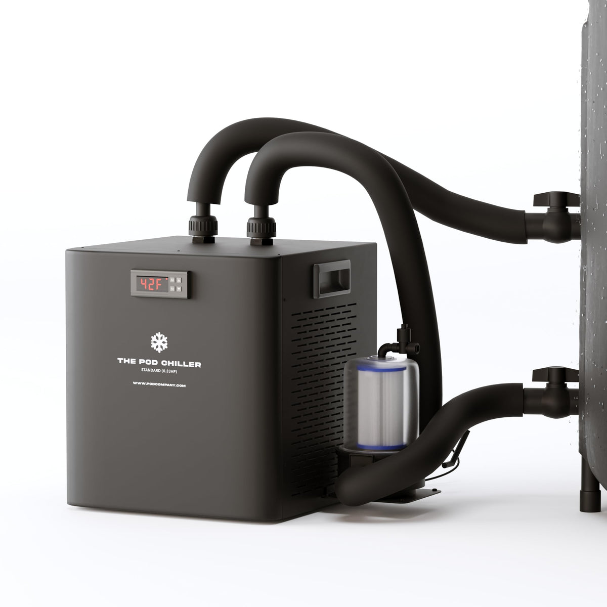 The Pod Company Standard Water Chiller front view, compact footprint for daily home plunges.