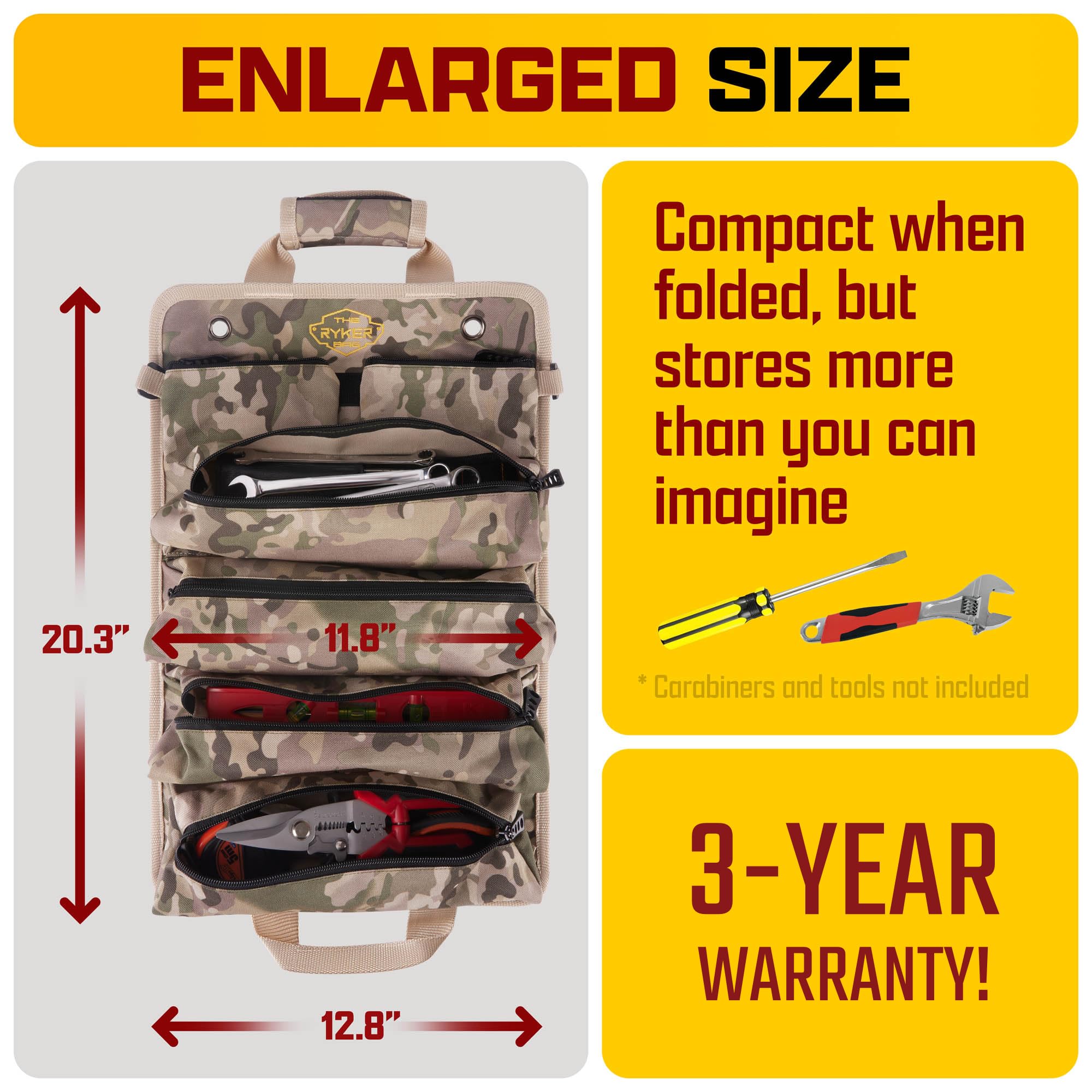 The Ryker Bag four large tool compartments keep instruments neatly separated