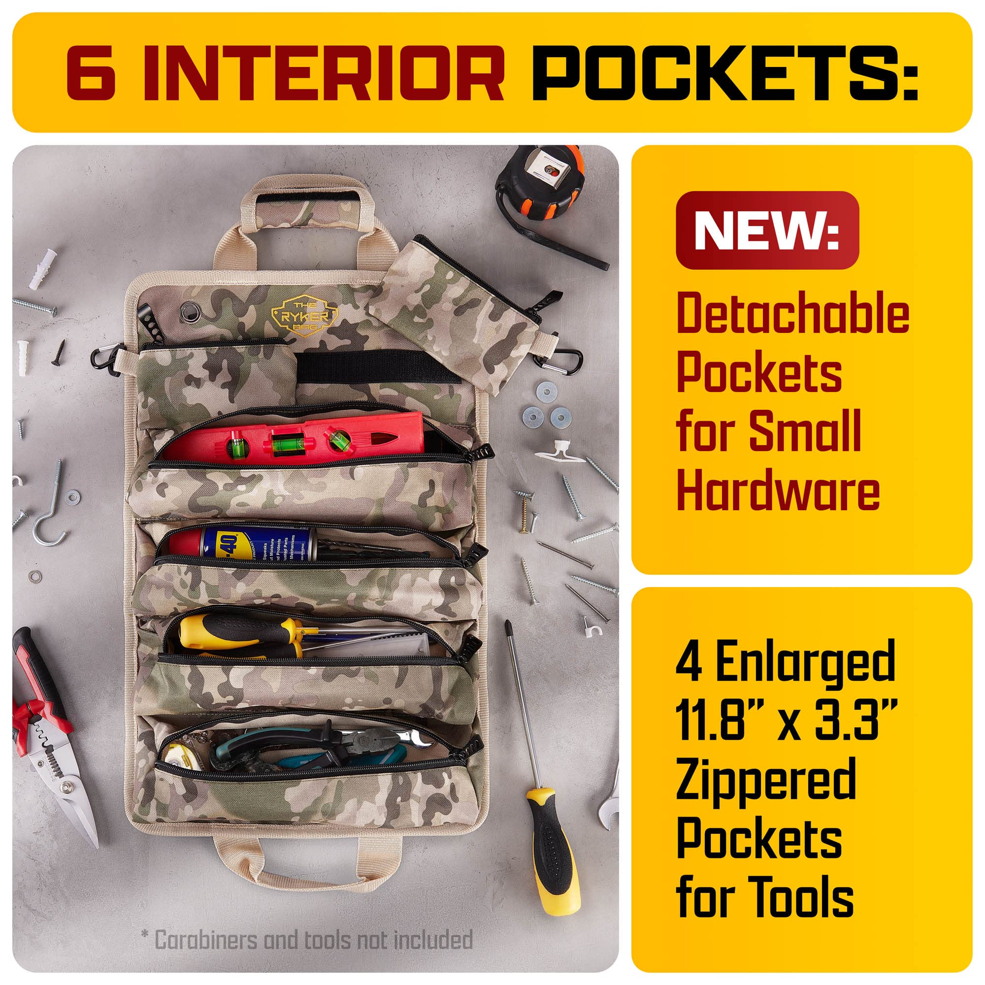 The Ryker Bag detachable pouches for organizing small parts and accessories
