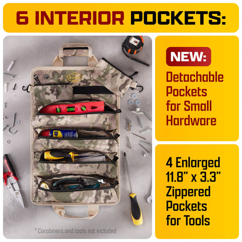 The Ryker Bag detachable pouches for organizing small parts and accessories