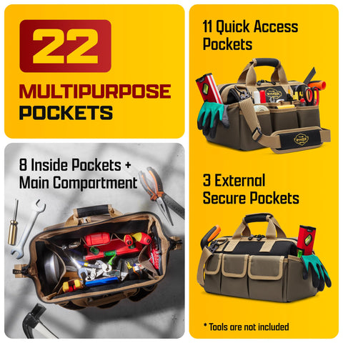 The Ryker Bag exterior pockets organize tools for electricians and technicians.