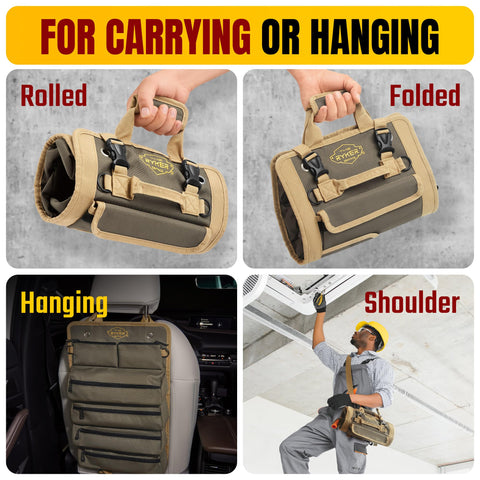 The Ryker Bag hanging in a workshop for convenient access